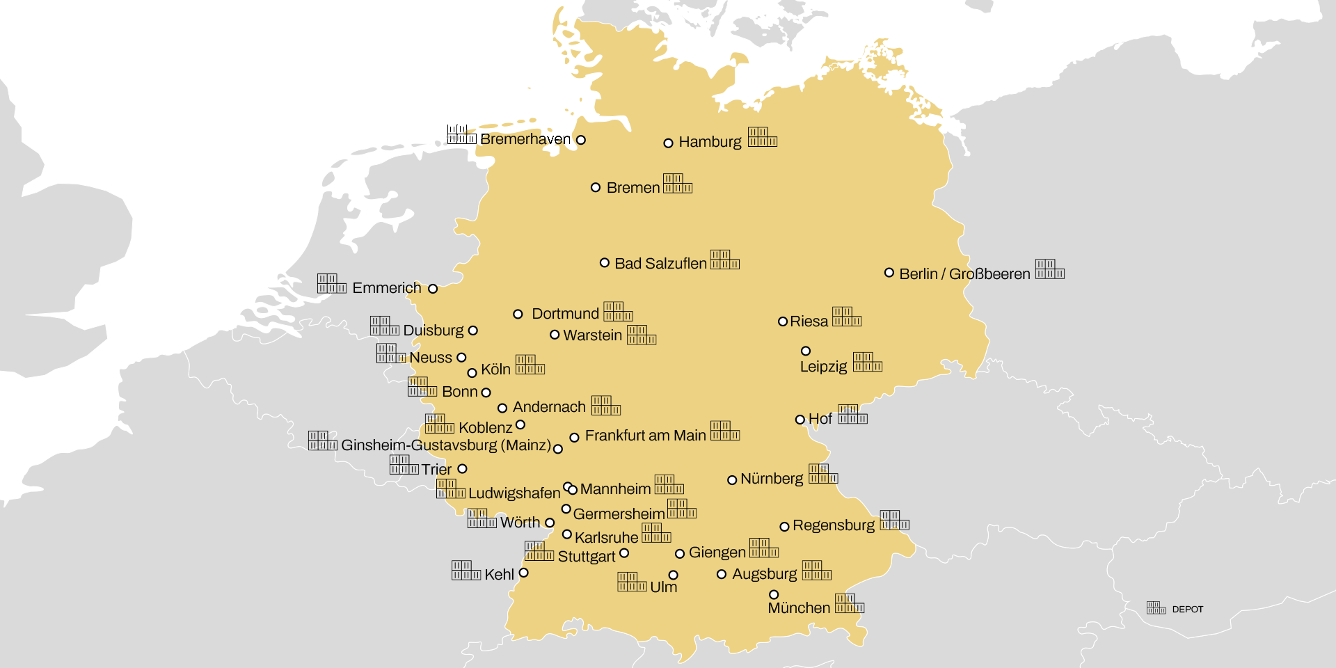MSC Germany depot network map illustration