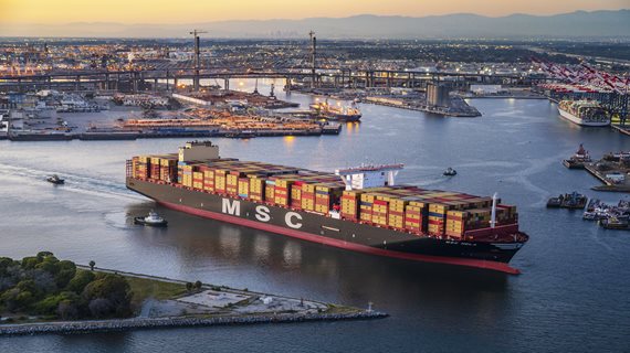 MSC Vessel sailing from a port